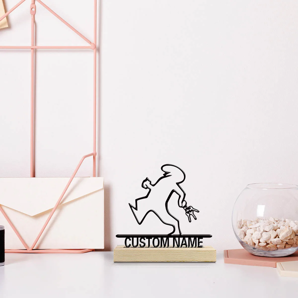 1pc Metal Desktop Decoration Custom Content Equipped with Wooden Base Bar Decoration, Holiday Gifts