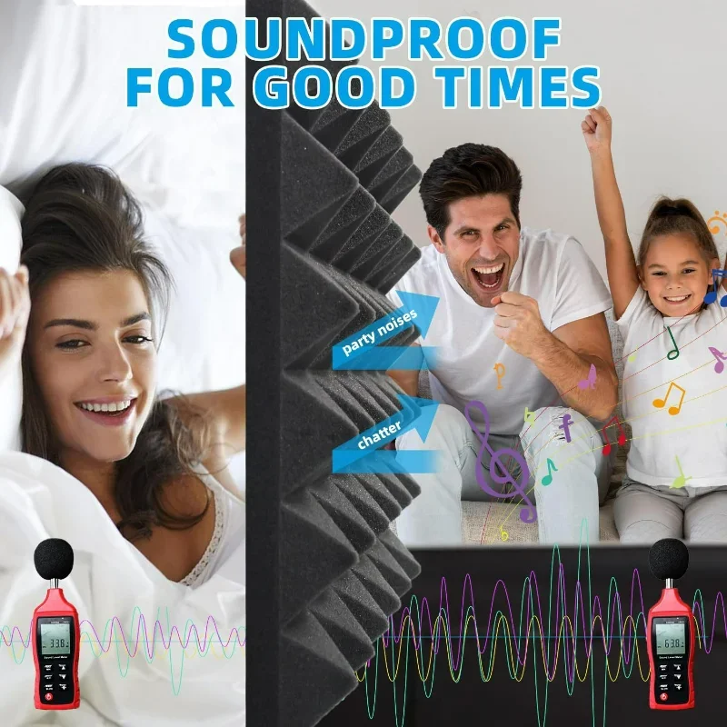 12-4 PCS Pyramid Acoustic Foam Panel High Density Self Adhesive Sound Proof Wall Panels Soundproof KTV Studios Home Accessories