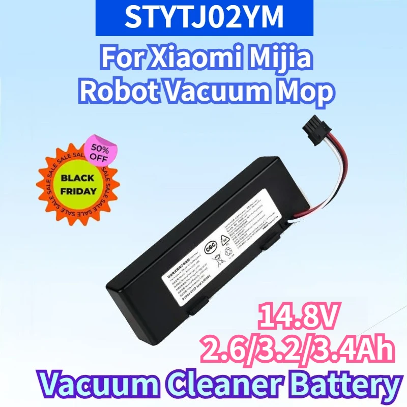 

Newest STYTJ02YM 14.8V 2.6/3.2/3.4Ah Rechargeable Battery for Xiaomi Mijia Robot Vacuum Mop XMSTJQR2S Vacuum Cleaner Battery