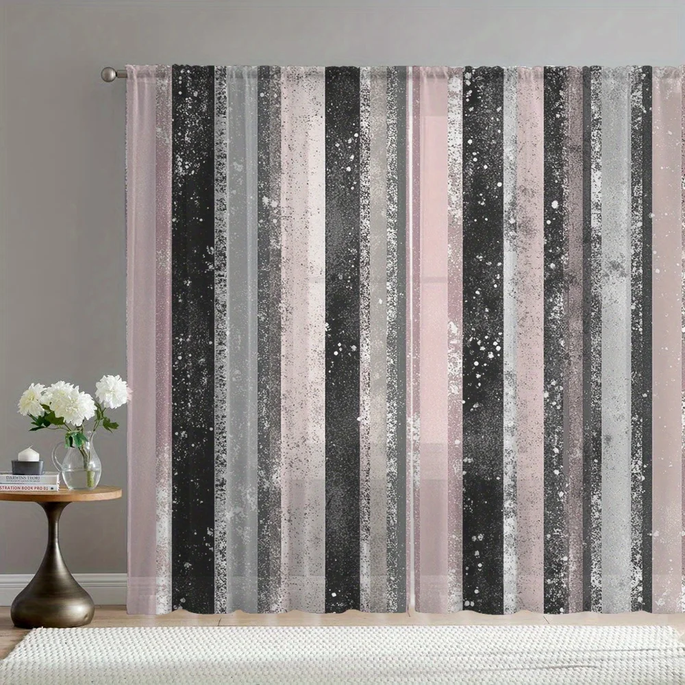 Modern Abstract Striped Curtains Blush Pink Gray Black Distressed Watercolor Panel Window Drapes for Living Room Bedroom Style