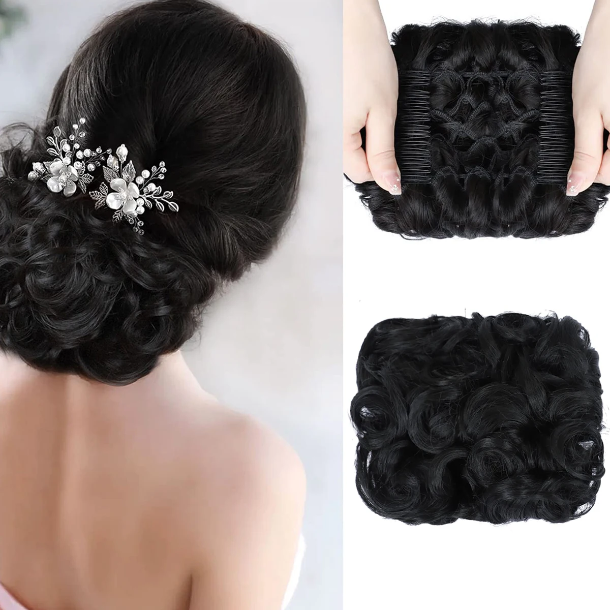 Syntetyczny roztrzepany kok z grzebieniami Scrunchie Chignon Hairpiece Curly Dish Hair Bun Extension Combs in Hair Piece for Women Girls