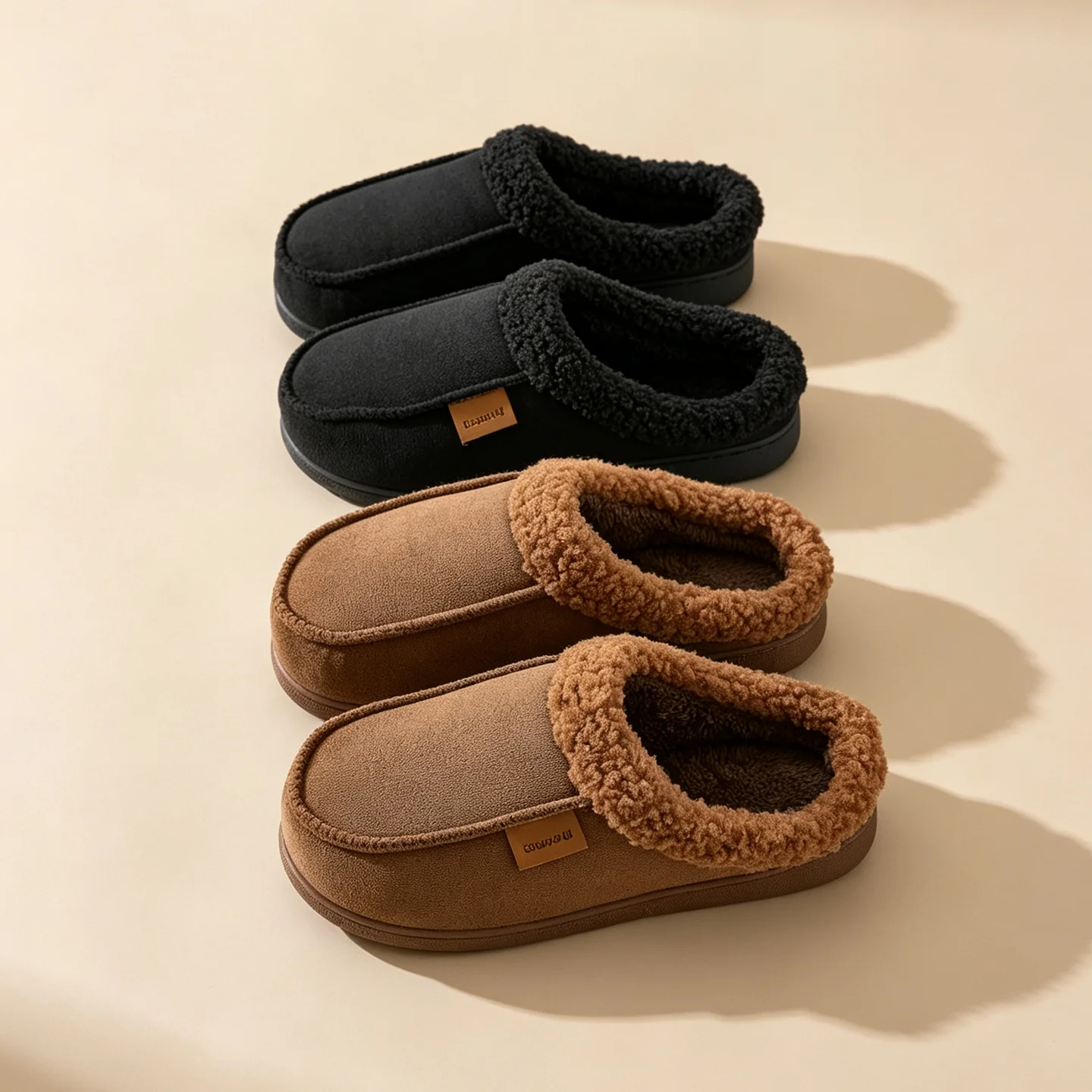 Solid Vintage Winter Cotton Slippers Soft Fleece Lined Warm Breathable Non-Slip Durable Cozy Home Bedroom Living Room Shoes