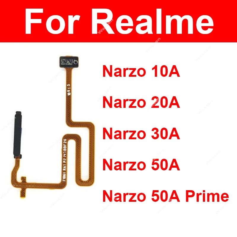 For Realme Narzo 10A 20A 30A 50A Prime Note 50 Touch Fingerprint Sensor Flex Ribbon Power Button Sensor Fingerprint Flex Cable