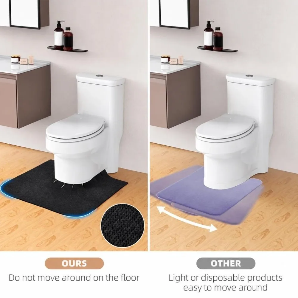 4 Pack U Shaped Toilet Mat Non-Slip Stability Super Absorbent Bathroom Mat Low-Profile Black Universal Fit