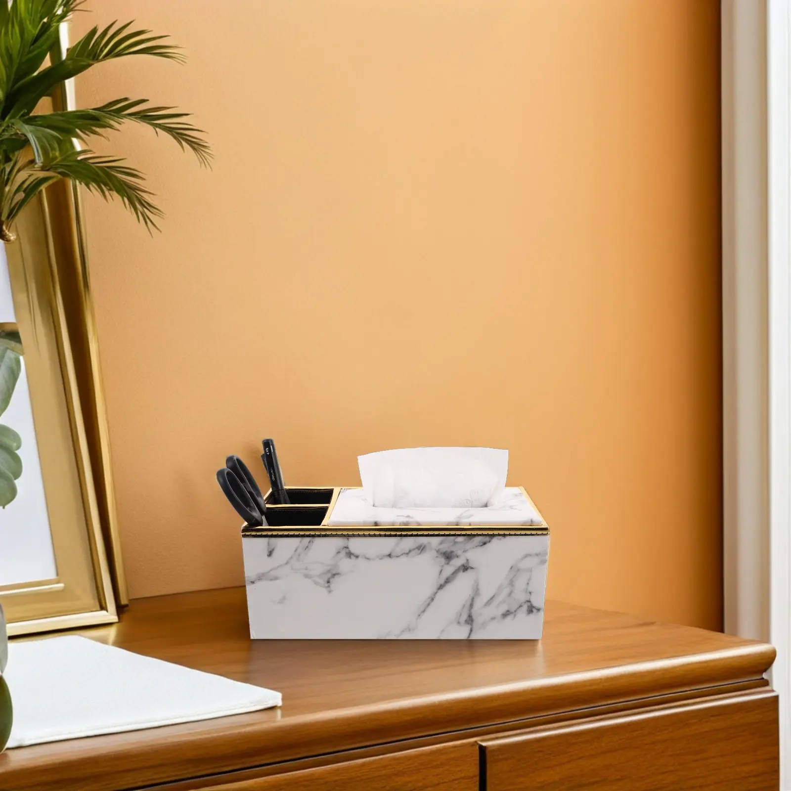 

2Pcs PU Marbling Tissue Box Organizer Rectangle Case 9.4x5.1x3.7 Modern Decorative Multifunctional Tissue Storage Box