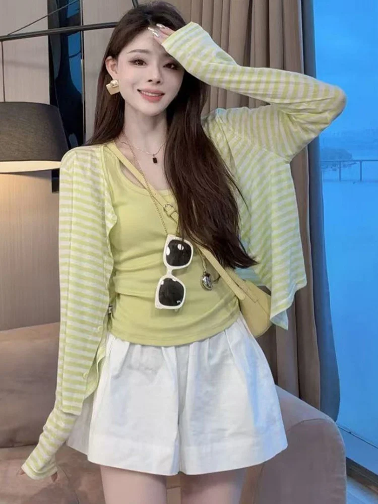 

Summer Thin Long Sleeve Short Cardigan Women's Outerwear Lazy Shoulder Shawl Sunscreen Coat Small Top Commute Style Slim Fit