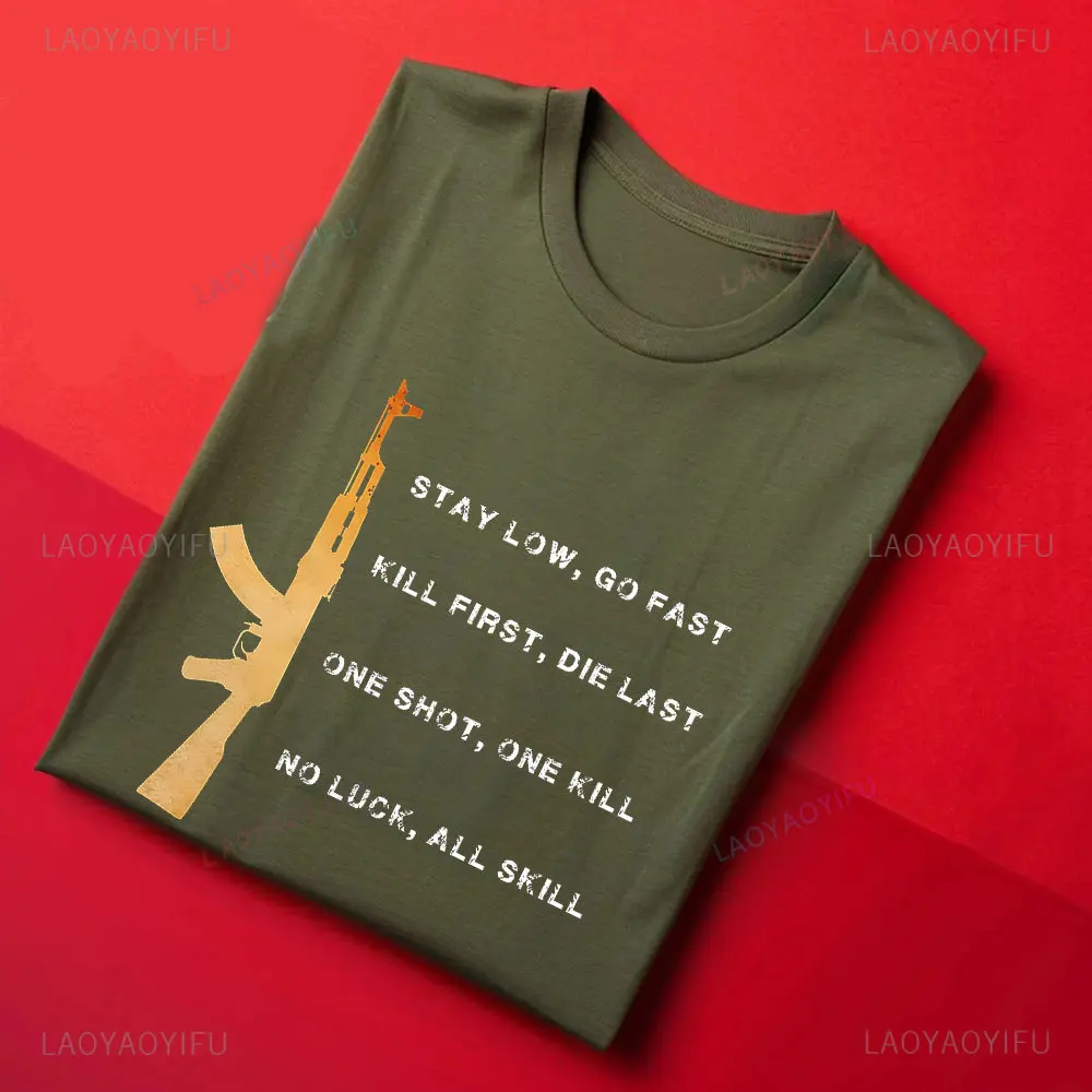 AK-47 Kalashnikov Gun Lovers Gift Russian Text Graphic T Shirts Unisex Street Cool Army Short-sleeved High Quality Cotton Shirt