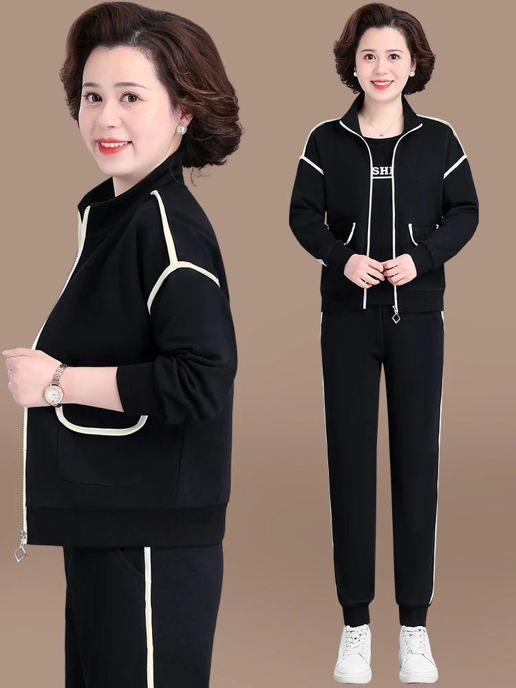 

Spring Autumn Women's Sportswear Set Large Size Top Two Piece Set Middle Aged And ly Outerwear Faion Loose Fit Long Pants