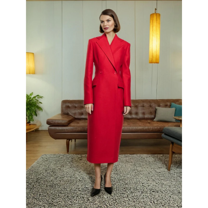 

Double Breated Solid Color Long Trench Women Autumn Notched Slim Elegant Casual Work Blazer Outwear Women