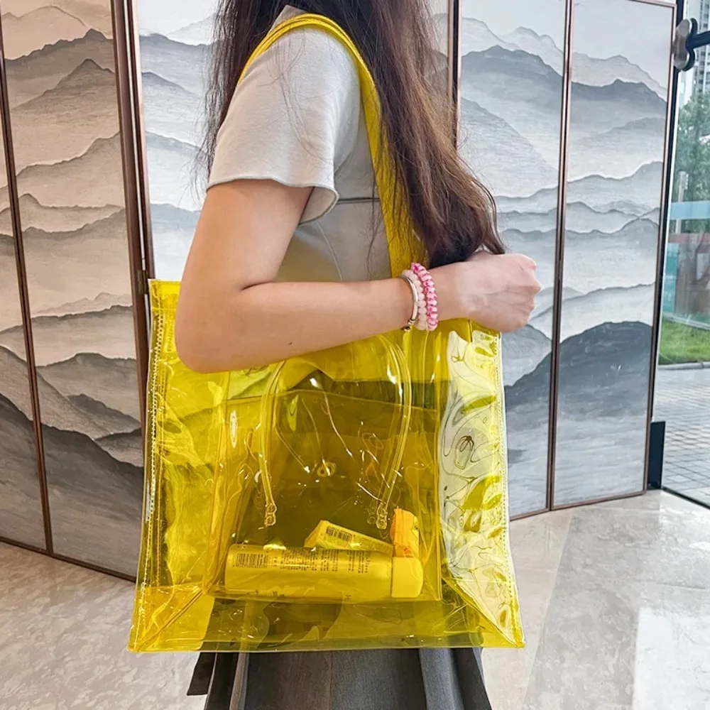 Transparent PVC Waterproof Tote Bag Reusable Clothing Eco Bag Fashion Portable Casual Women\'s Travel Shopping Bag Thick Handbag