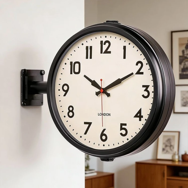 Double Sided Wall Clock Simple Corner Wall-mounted Clock Light Luxury High-end Clocks Creative Two-sided Living Room Clocks