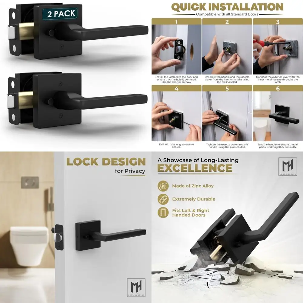 مقابض أبواب داخلية سوداء شديدة التحمل قابلة للعكس - مجموعة من أدوات سرير الخصوصية وباب الحمام