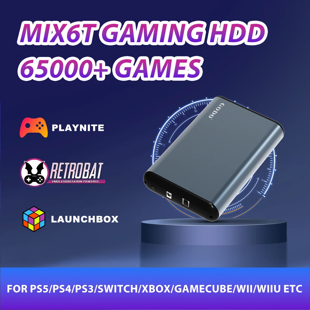 

MIX6T Game Hard Drive With 65000+Retro/PC Games Plug&Play Game HDD For PS5/PS4/PS3/Switch/XBOX/Gamecube/WII/WIIU For Windows PC