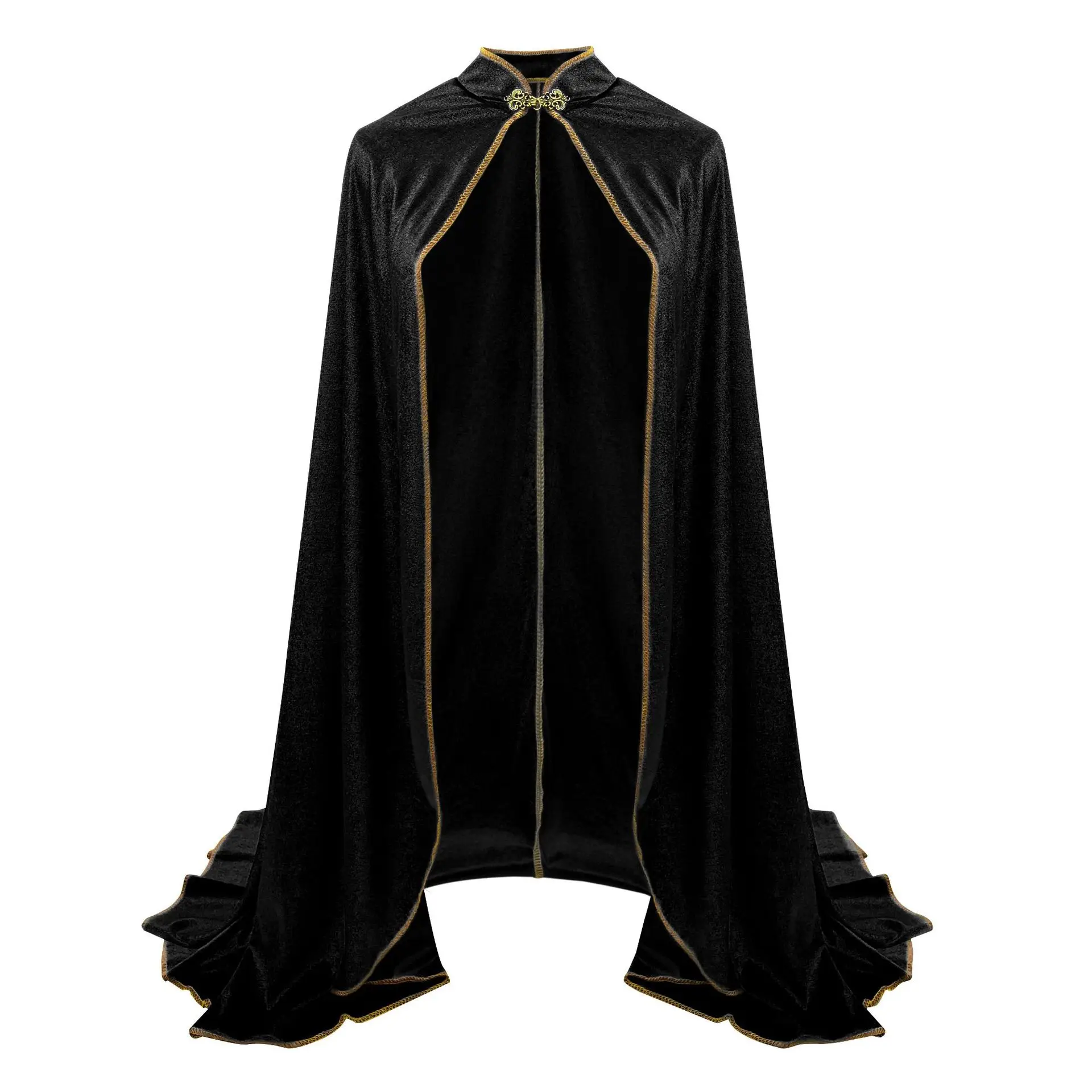 Medieval Velvet Cape Adults Gold Trim Stand Collar Cloak Renaissance Witch Wizard Cosplay Cape Carnival Party Halloween Costume - view 6