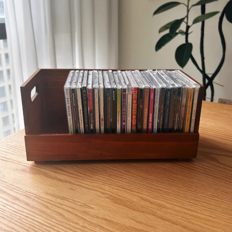 Wooden CD Storage Box Desktop Solid Wood Display Rack for Vinyl Records Album Collection Wall Mount Holder for Home Office Decor