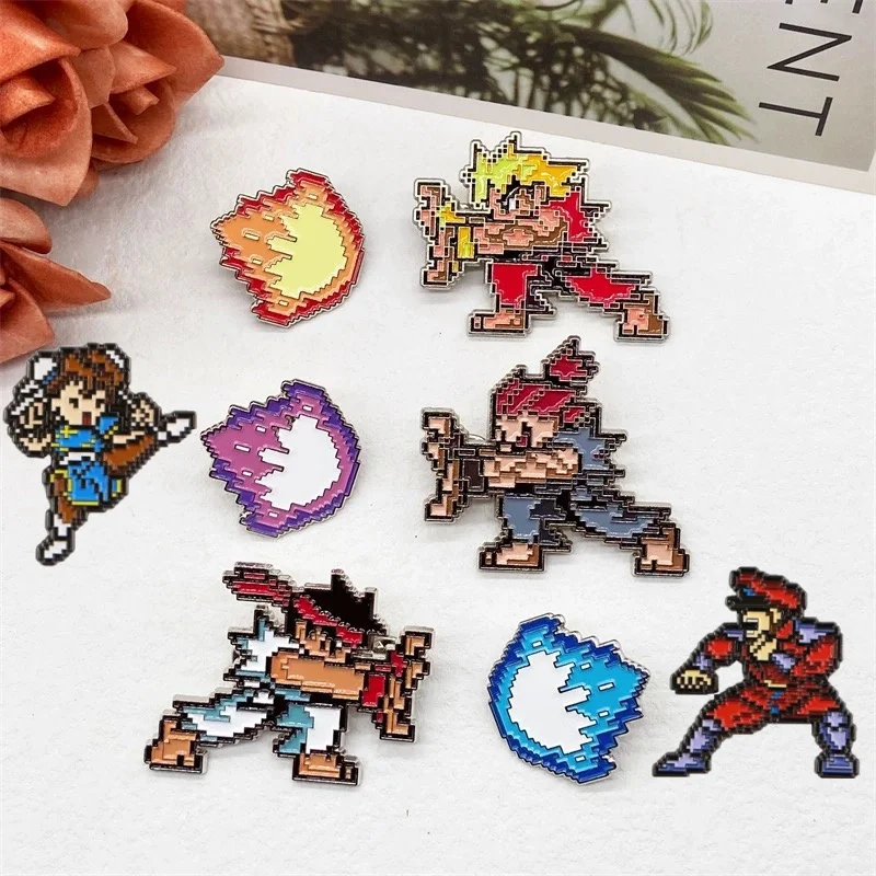 

Arcade Game Characters Morale Badge Metal Hook&Loop Patch for Clothes Tactical Hadouken Mosaic Pixels Style Armband on Backpack