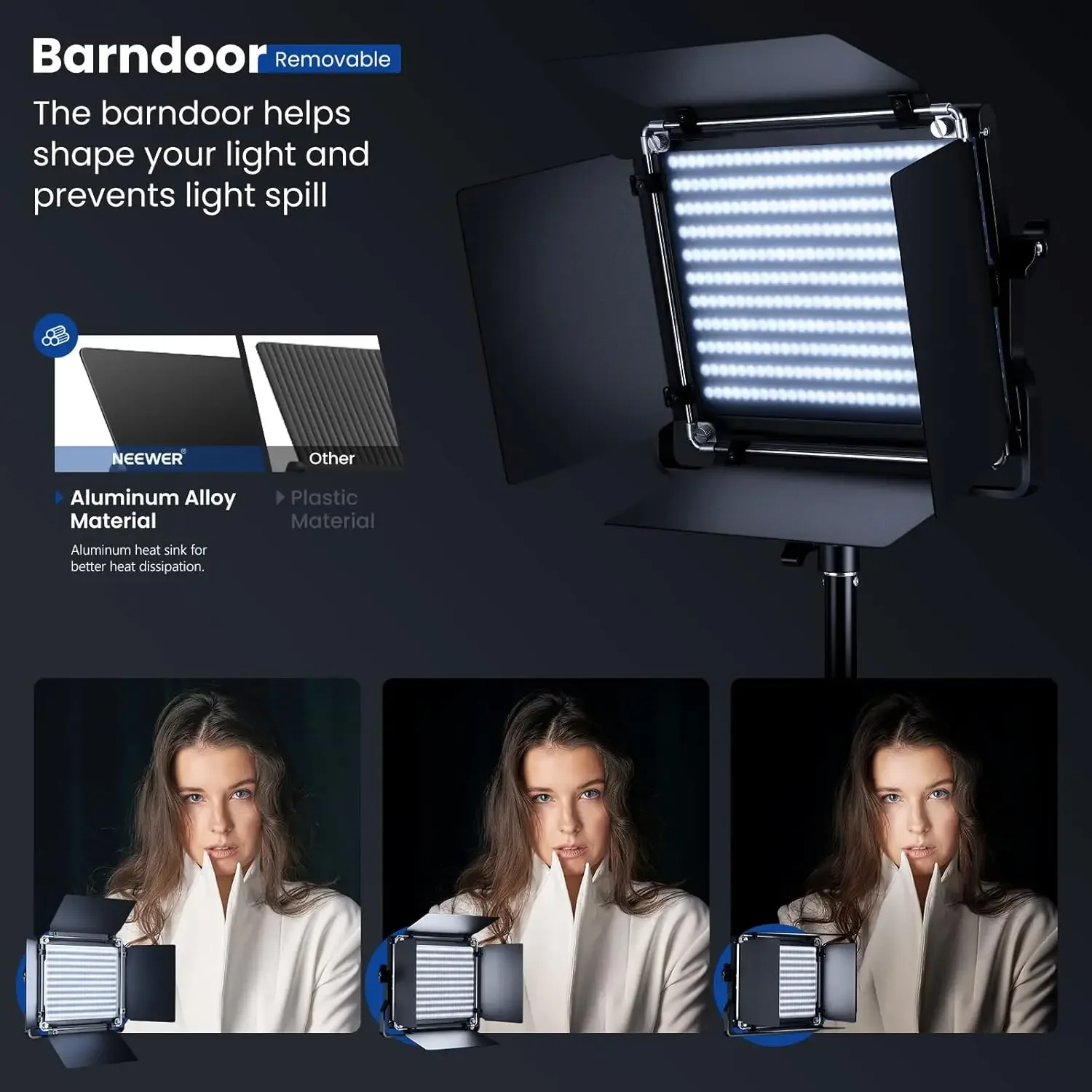 Kit de luz de vídeo e suporte LED Bi Color 660 de 2 pacotes: (2) 3200-5600K CRI 96+ luz regulável com suporte em U e barndoor, (2)