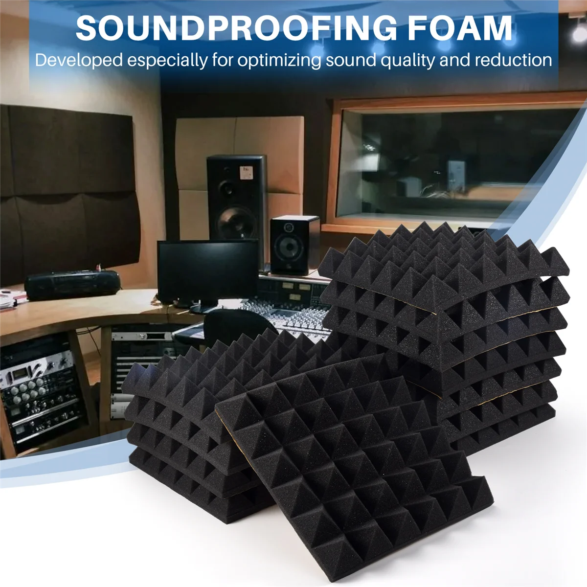 ピラミッド型の防音フォームパネル、壁、スタジオ、家庭、オフィス用の音響パネル、12個、2インチx12インチx12インチ