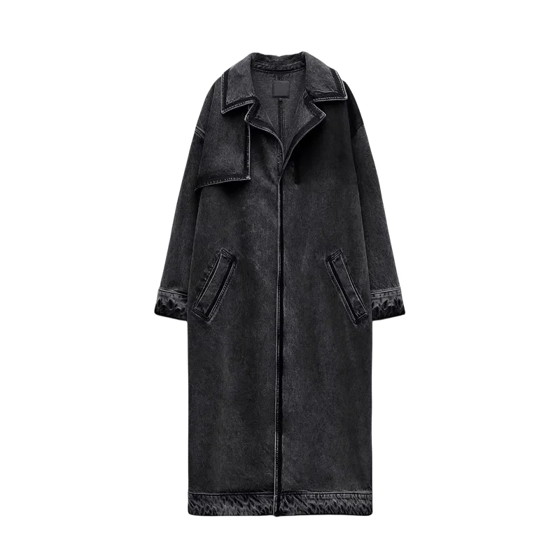 

Spring New Women's Long Sve Loose Denim Coat Sle Mid-Length Jaet Outerwear Simple Pure Color Commute Friendly
