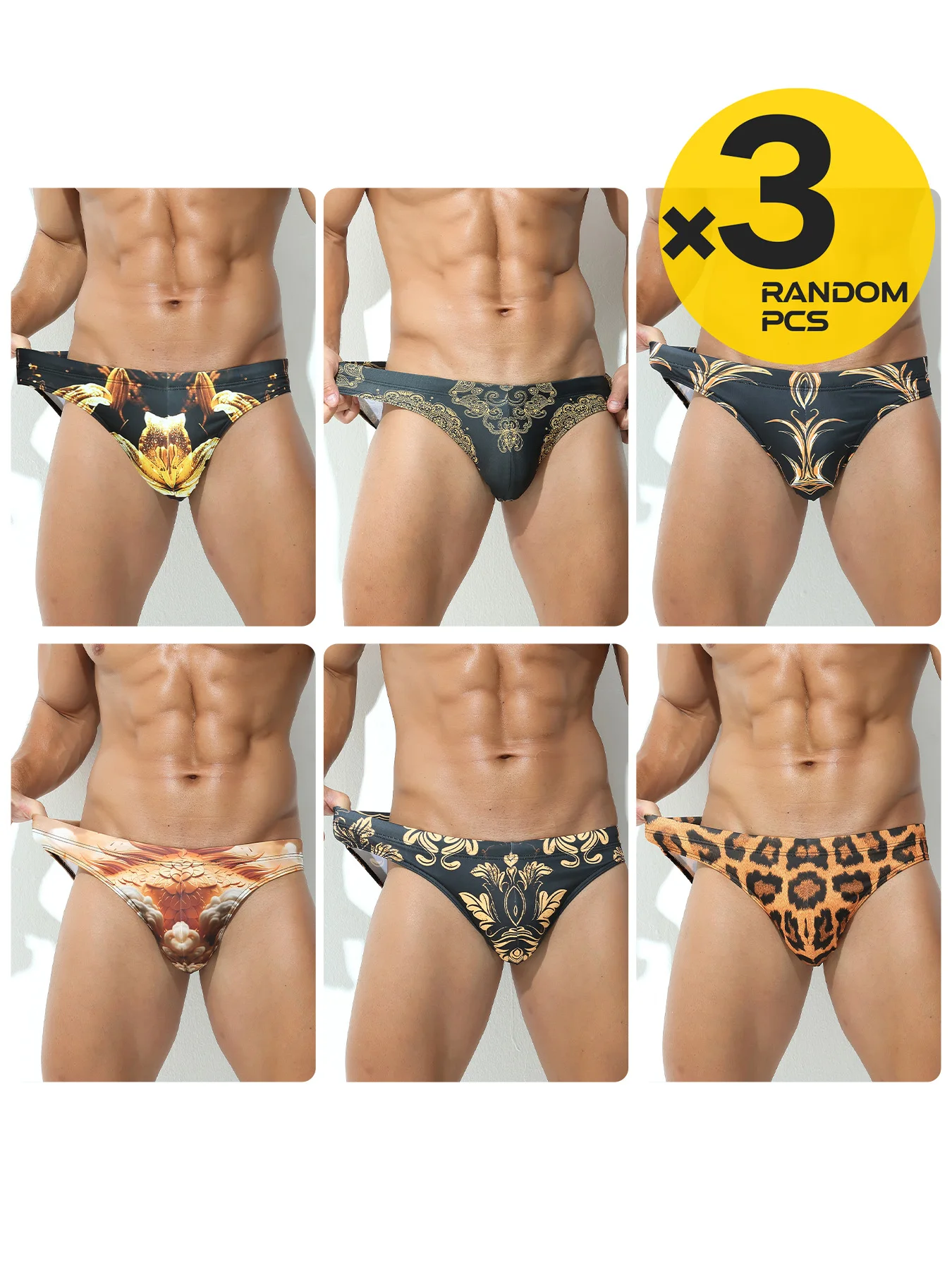 

Men Swimming Briefs Sexy Swimwear Man Bikini Leopard Beachwear Pool Party Sunbathing Shorts Underwear Slip hombre 2/3/4pcs S-XXL
