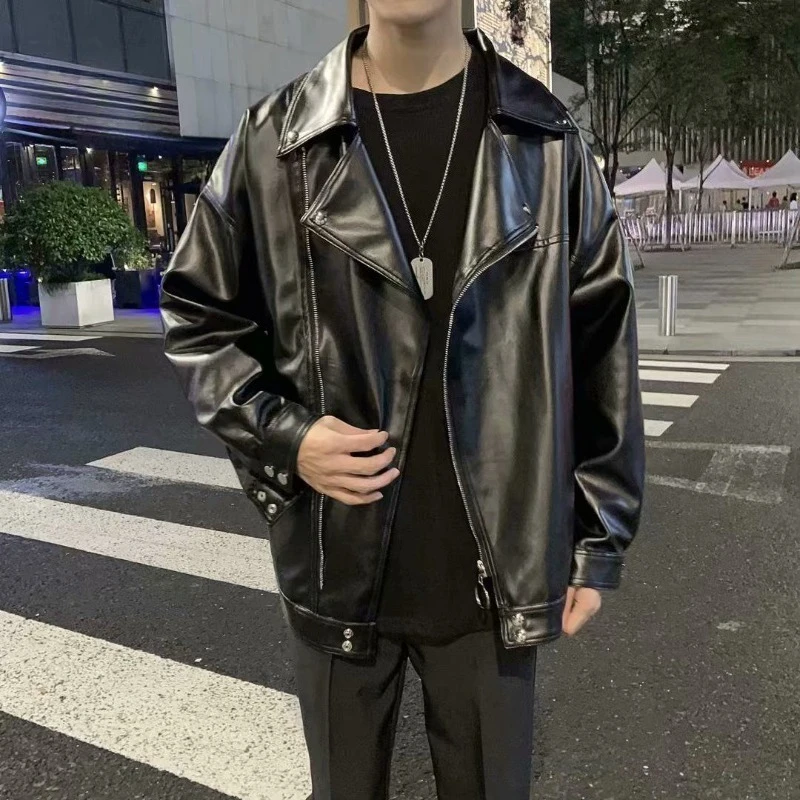 

Casual Men's Leather Jacket Ins Style Autumn Winter Outerwear with Loose Cut and Modern Hong Kong Flair​