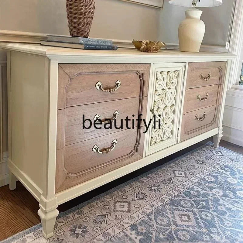 

Cy56 American French side cabinet Vintage country entrance cabinet, art, wall, aisle TV cabinet