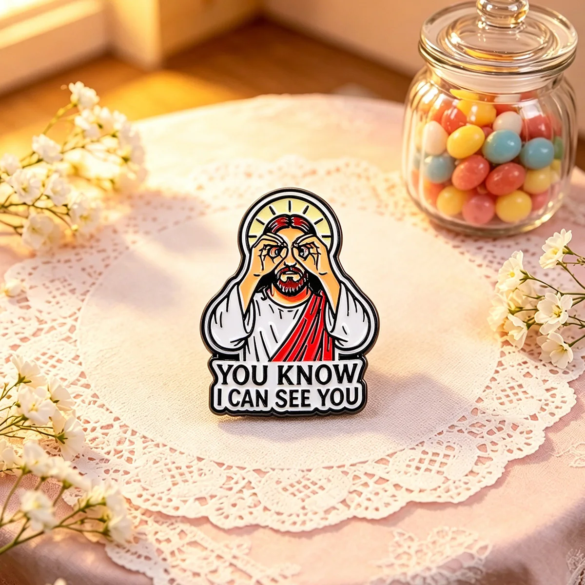 YOU KNOW I CAN SEE YOU Enamel Pin Jesus Brooch Pines Lapel Pins Badge on Backpack Clothing Accessories Fashion Jewelry Gifts