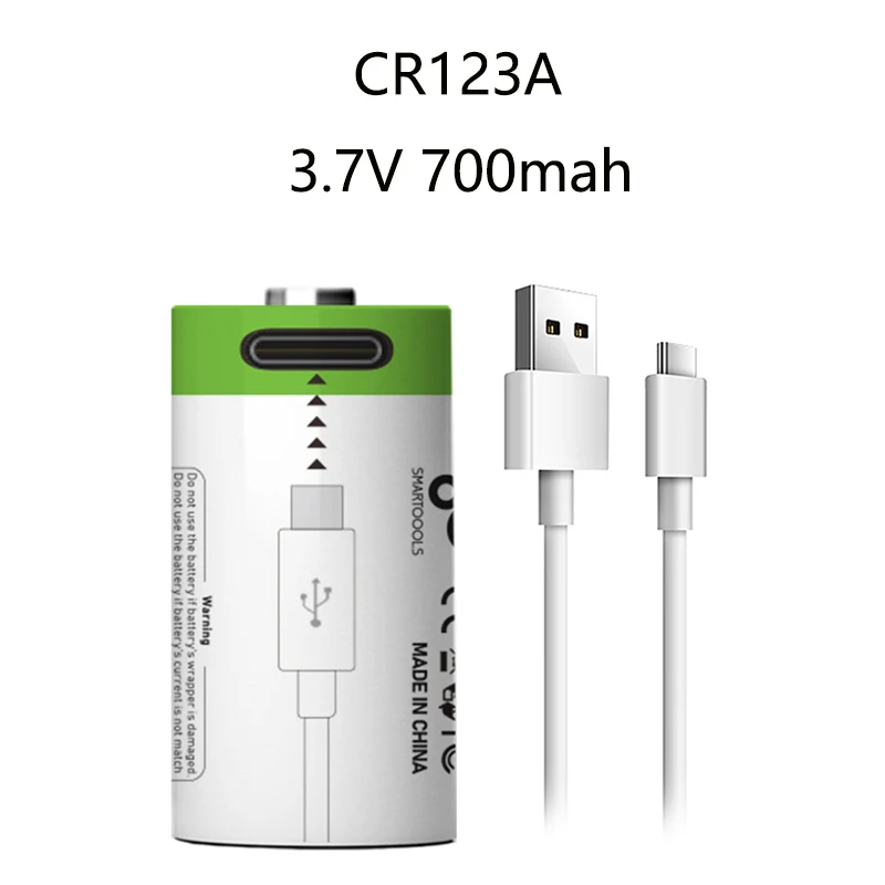 CR123A 700mAh Rechargeable Battery 3.7V Li-ion CR17345 16340 Batteries for Laser Pen,LED Flashlight+ Type-c Cable Real capacity