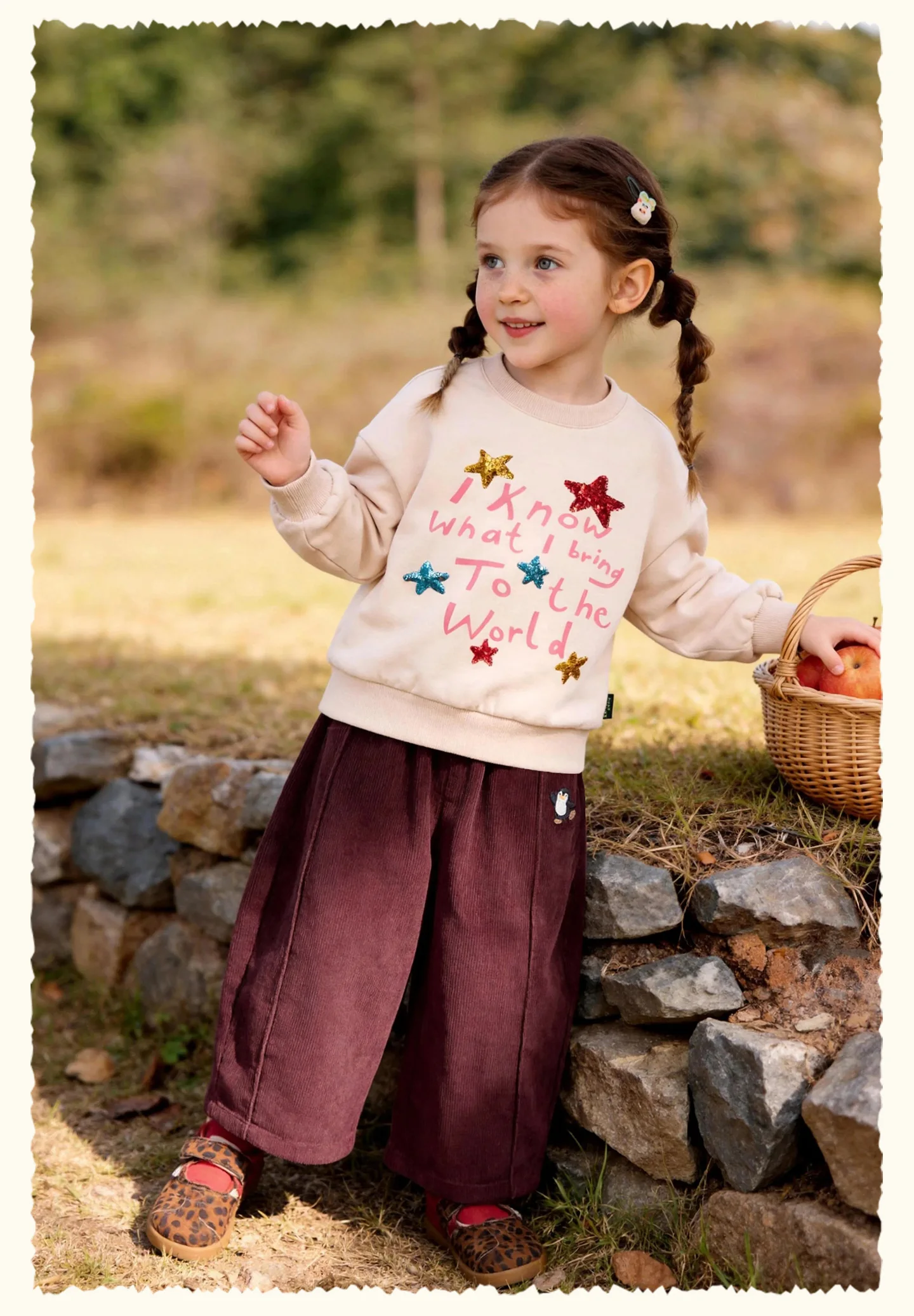 Amila 2026 Herbst Neue Kinder-Freizeithose mit seitlicher Pinguin-Verzierung Vintage Niedliche Atmosphäre Vielseitige Hose – Detail 21