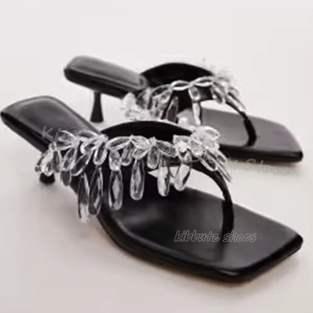 

Crystal Slipper Sandal Crystal Clip-Toe Genuine Leather Solid Color Luxury Fashion Elegant Concise Party Wedding Women Shoes New