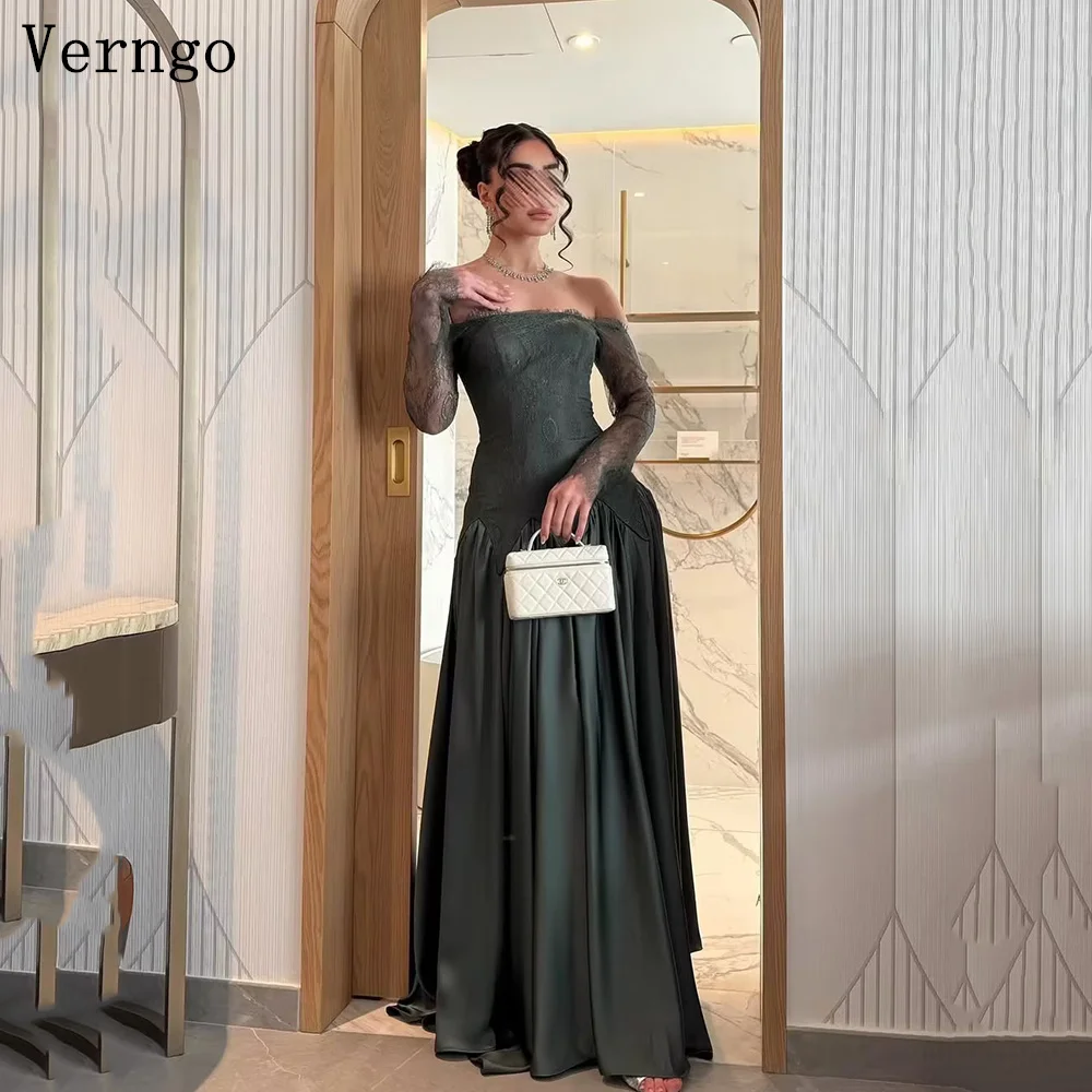 

Verngo Green Satin Evening Dress Off The Shoulder Mermaid Formal Occasion Dresses Elegant Prom Party Gowns Customized