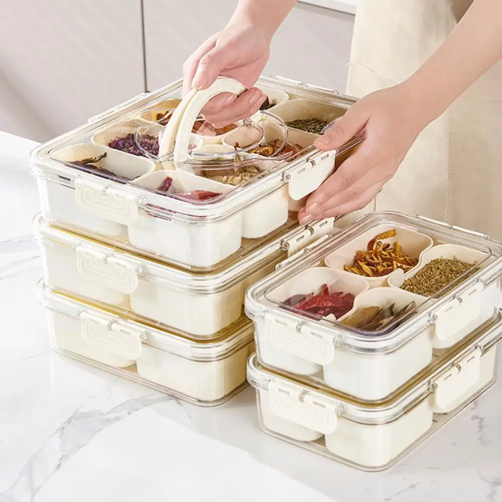 High-quality Food-grade Materials Portable Divided Storage Box with Lid Handle 8-compartment Snack Container for Fruit for Food