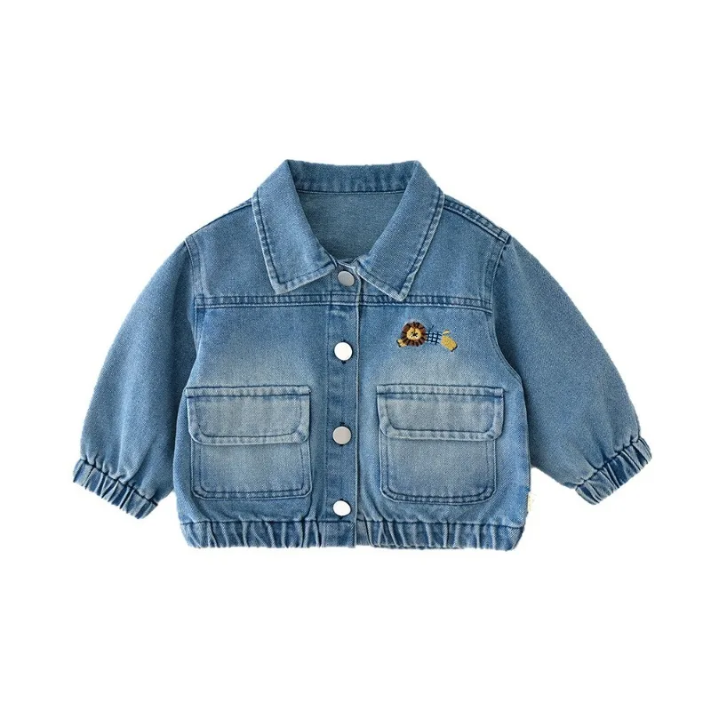 

HoneyCherry Children's Autumn Solid Color Cartoon Denim Jacket, Doll Top for Infant and Toddler Boys Kids Jacket