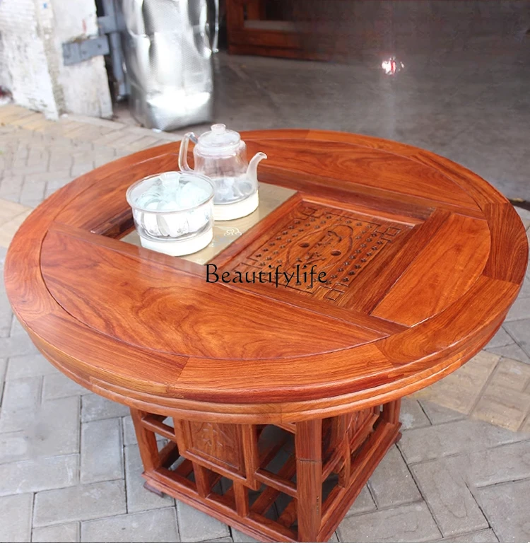 

Mahogany rosewood living room small round dual-purpose coffee table new Chinese red sandalwood solid wood