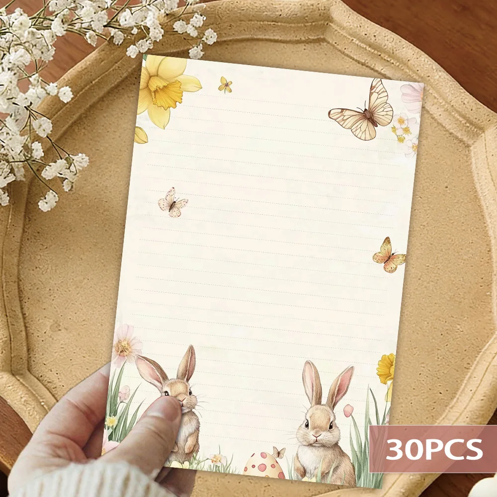 30 Sheets, Easter Bunny Writing Paper, Lined, Adhesive-free, Very Suitable For Notebooks, Memos, And Stickers