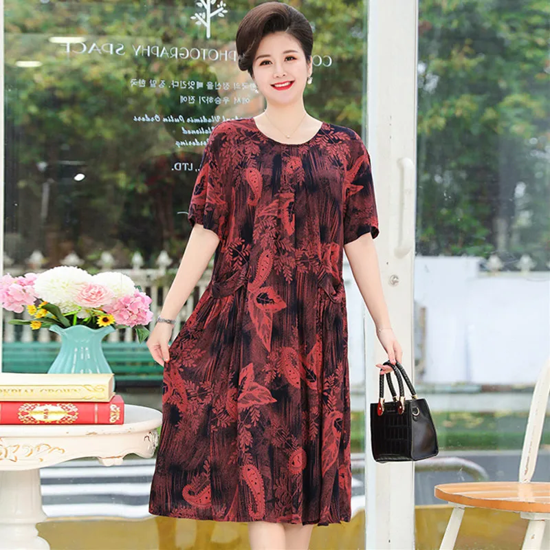 

XL-5XL Plus Size Women's Nightgowns Loose Print Short Sleeve Nightwear Night Shirt Mother Home Wear Dresses 110 Kg People