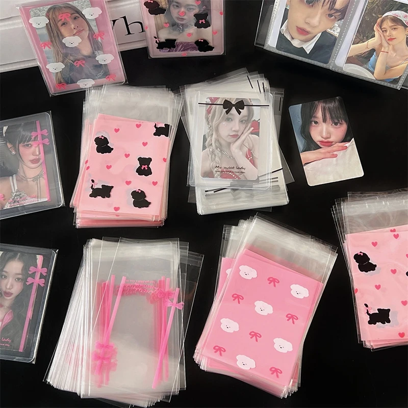 50pcs Self Adhesive Wrap Bags Candy Cookie Packaging Bags Transparent Small Card Protector Idol Photo Protection Card Film