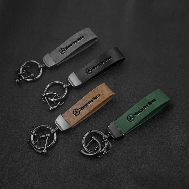 Car Logo Vintage Leather Keychain Zinc Alloy Key Ring For Mercedes Benz AMG Smart W205 C300 W203 W206 W108 W124 W126 W140 W168