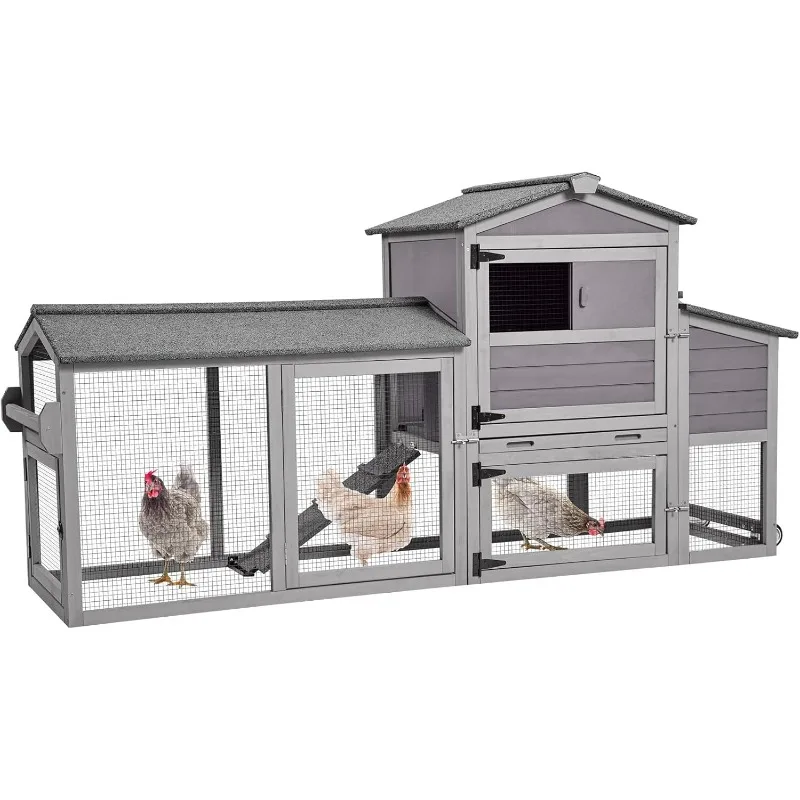 Poulailler, maison de poulailler mobile avec roulettes, cage de volaille extérieure avec boîte de ni