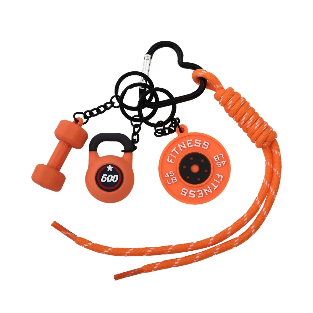 

Heart Buckle Barbell Plates Key Chain Bag Charm Kettle Bells Simulation Dumbbells Keyring Mini Cool Fitness Series Pendant Gifts