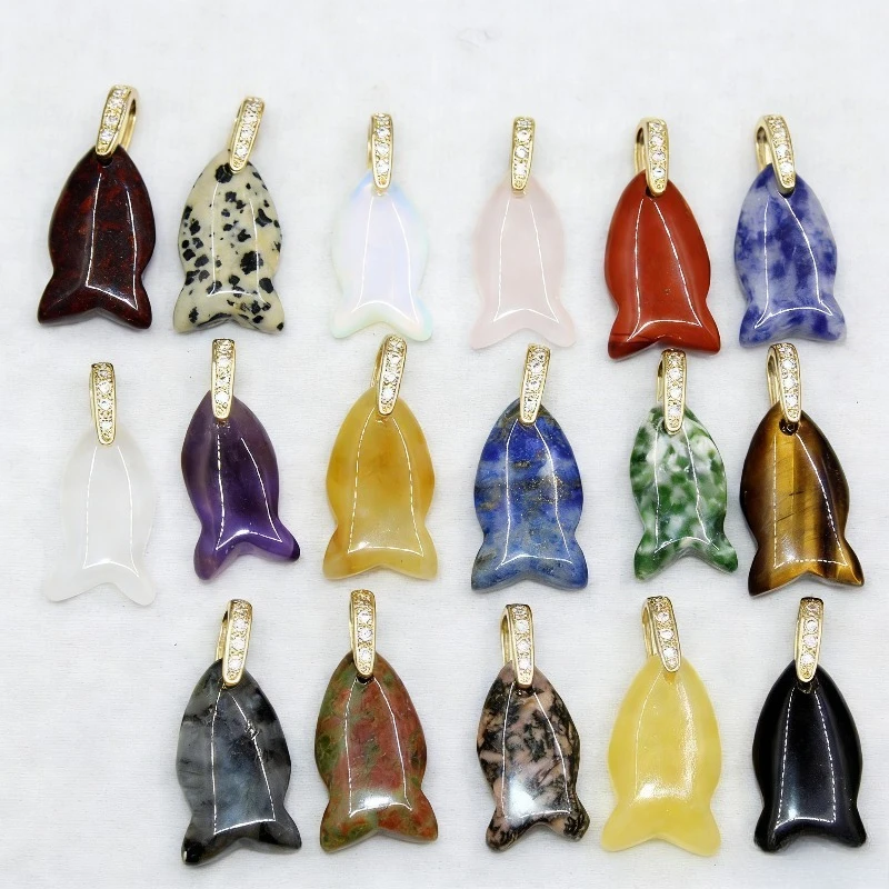 10pcs Fish Shape Natural Amethyst Beads Pendants Fashion Rose Quartz Turquoise for Jewelry Making DIY Necklace Accessries
