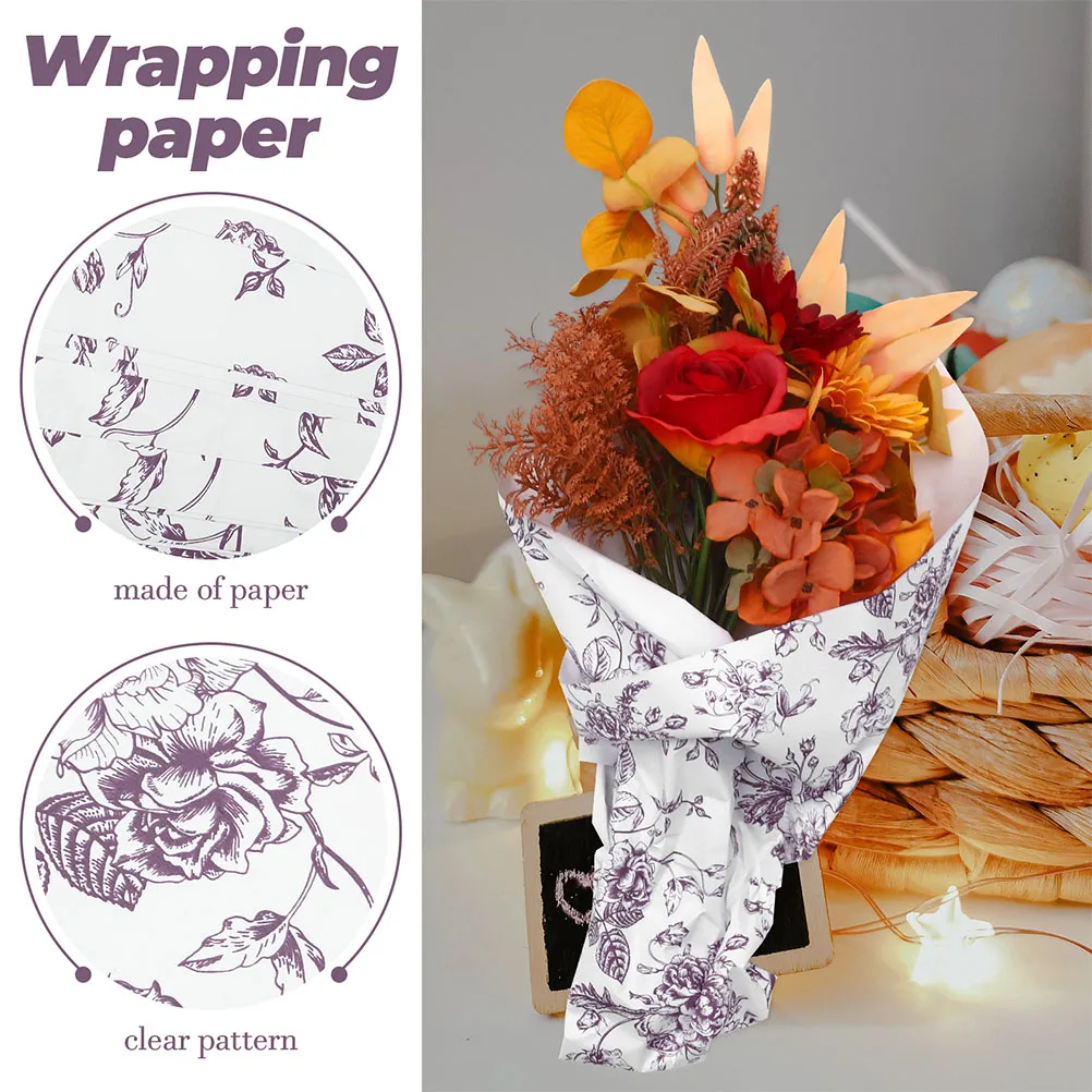 40 Sheets Gift Bouquet Wrapping Paper Flower Vintage Floral Craft Adorable Printing Packaging
