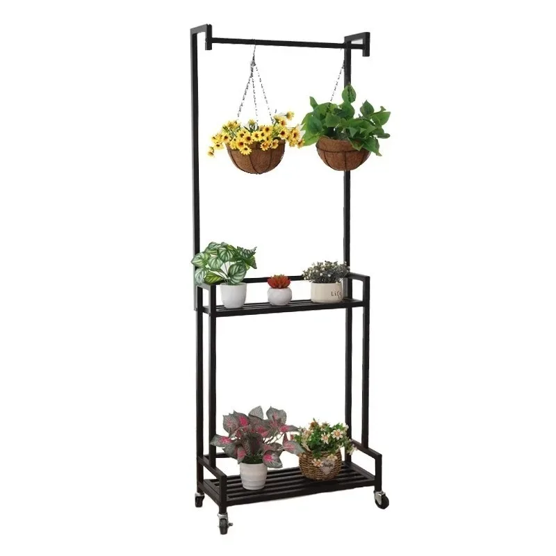 

Modern simple wrought iron flower stand double-layer indoor living room floor-to-ceiling ladder shelf flower