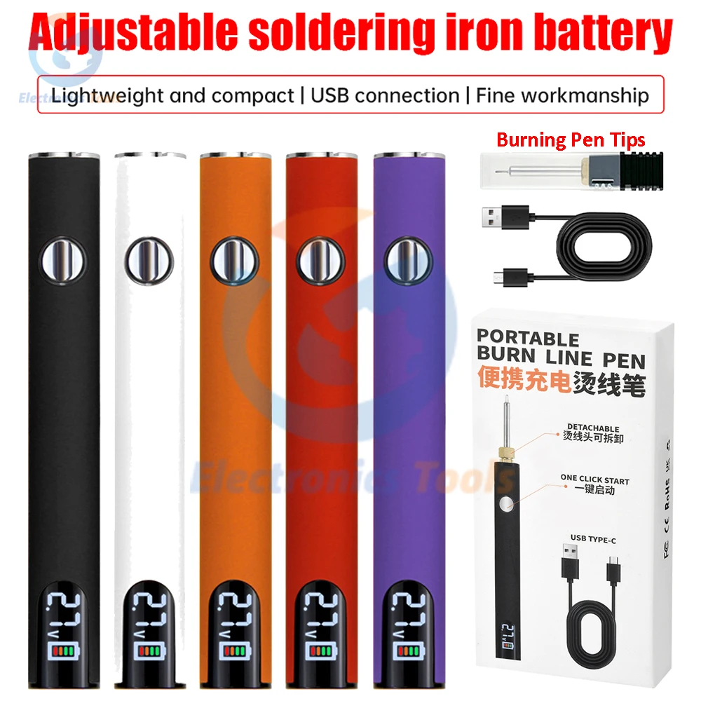 510 Electric Soldering Iron Battery DIY 650mAh Preheating Battery  3 Adjustable Voltages with Charging Cable Burning Pen Tips