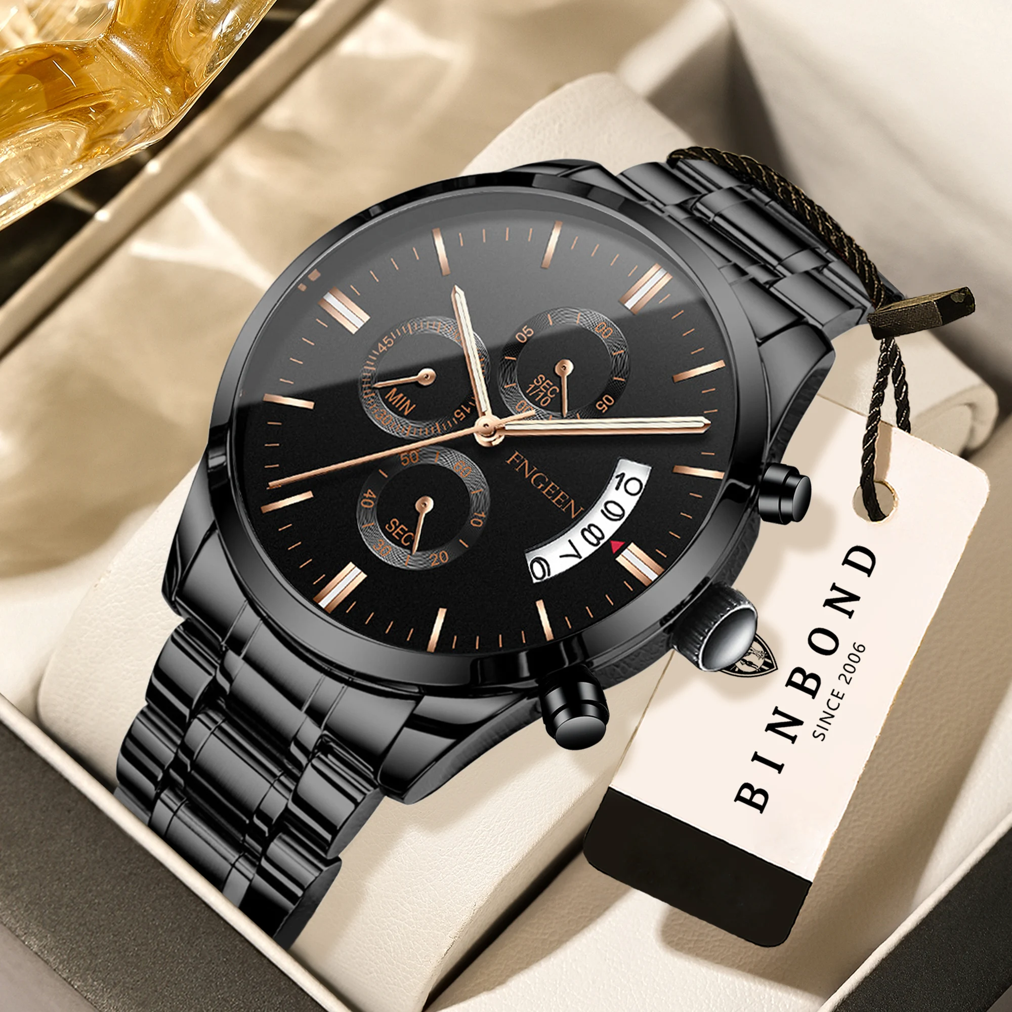 

Мужские часы BINBOND Luxury — кварцевые, водонепроницаемые, с подсветкой, автоматической датой, хронографом, стальным браслетом, модные, повседневные, спортивные.