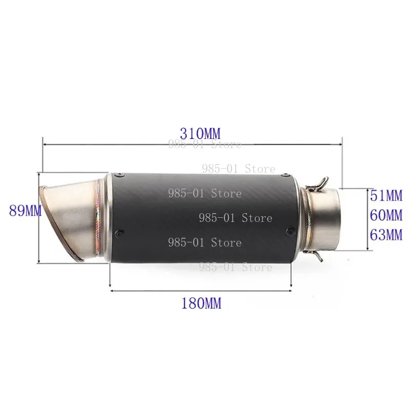 60mm 63mm Universal Motorcycle Exhaust Pipe Modified Carbon Fiber Exhaust Muffler For Motorbike