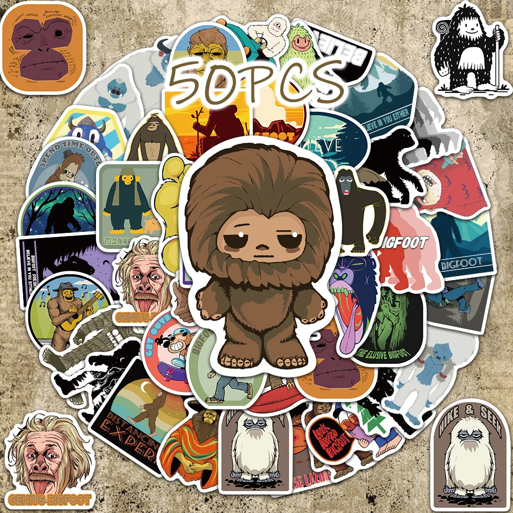 50pcs the Bigfoot themed decorative stickers for New Year gift party decals Back to school laptop cellphone case skateboard