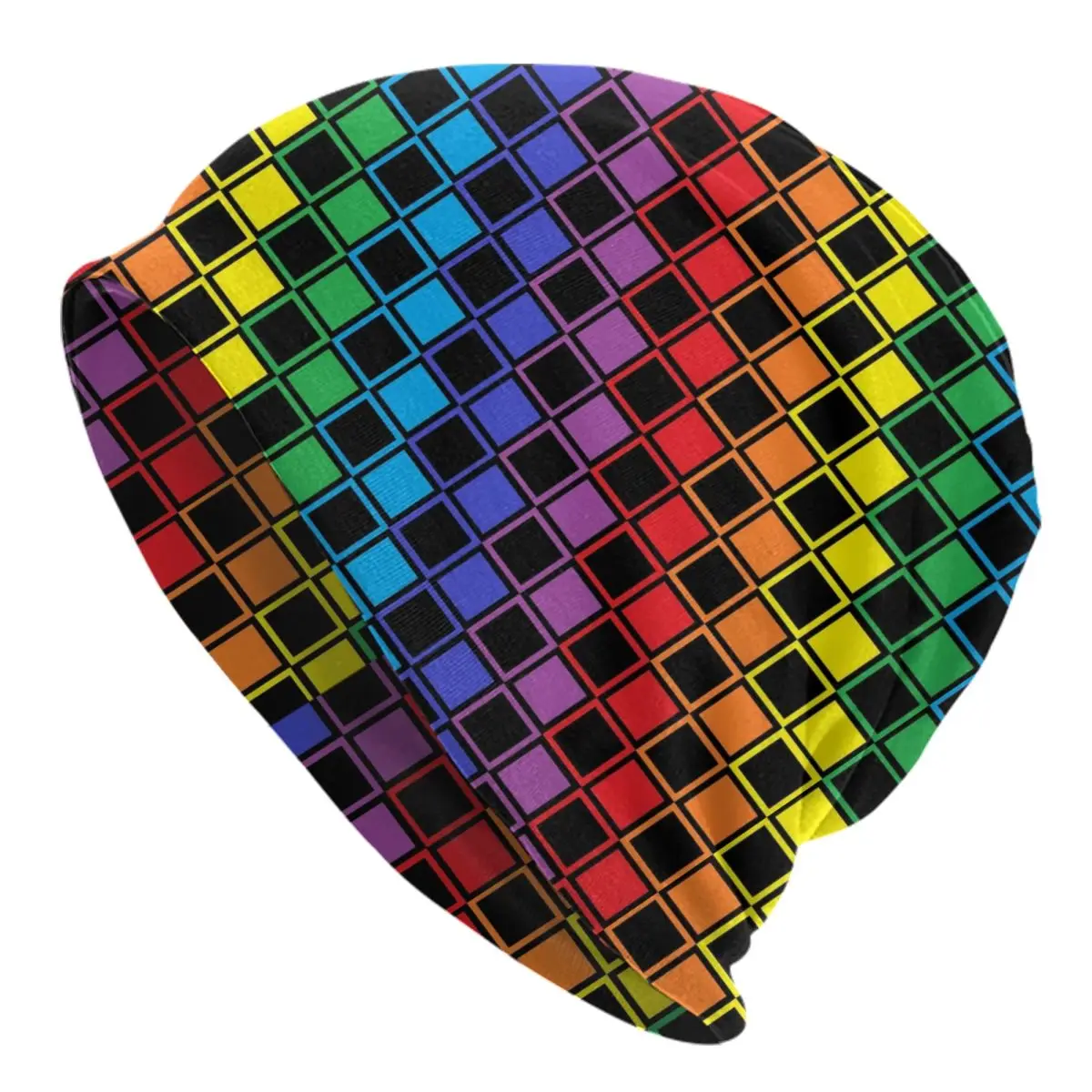 Rainbow Checkers Checkerboard Skullies Beanies Caps For Men Women Unisex Fashion Winter Warm Knitted Hat Adult Bonnet Hats