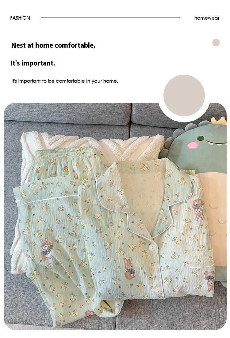 Frühling und Herbst Neue Damen Frische Floral Bunny Langarm Pyjamas Mädchen Studenten Faltig Tuch Nische Freizeit Pyjamas Homewea – Detail 1