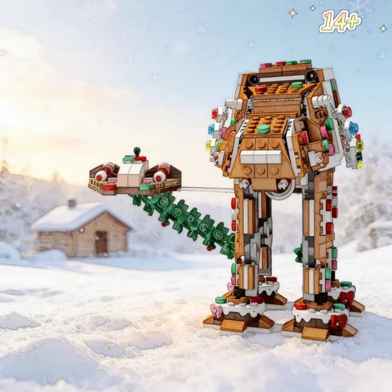 Christmas Gingerbread Snowspeeder AT-AT Addon Spaceship Building Blocks 697PCS Festive DIY Assembly Model Creative Home Decor